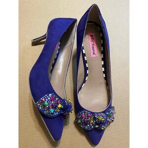 Betsey Johnson, Size 10, Dark Blue/Purple Heels w/ Sequin Bow